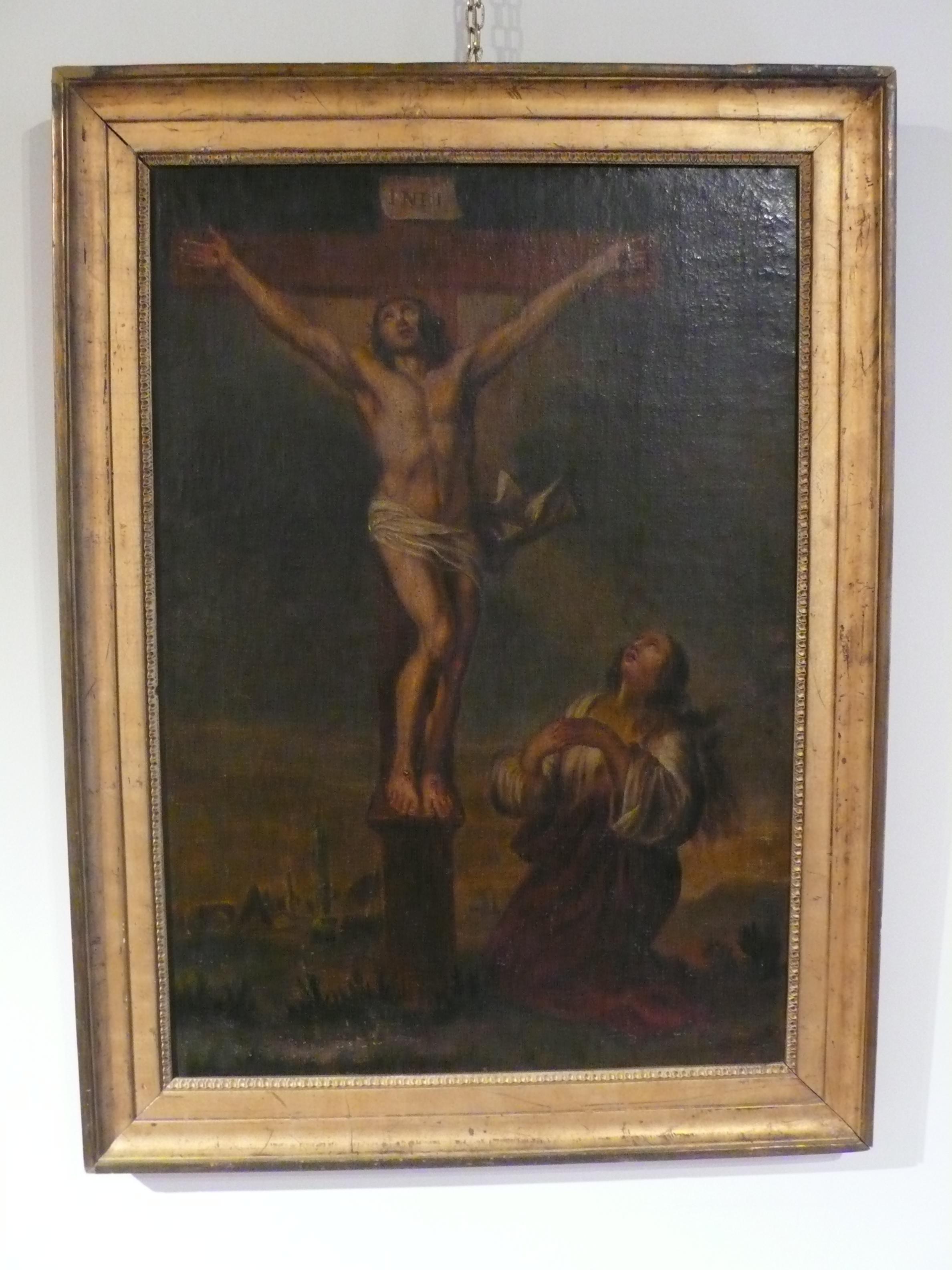 Crucifixion, peinture sur toile d’époque XVIIIème siècle.